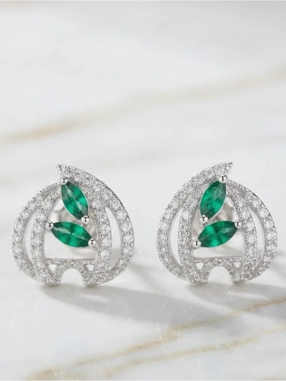 Silver-Tone Rhinestone Scallop Stud Earrings